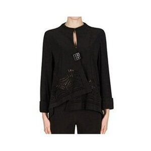 Joseph Ribkoff Black Laser-Cut Asymmetrical Jacket Button Detail Womens Size 6